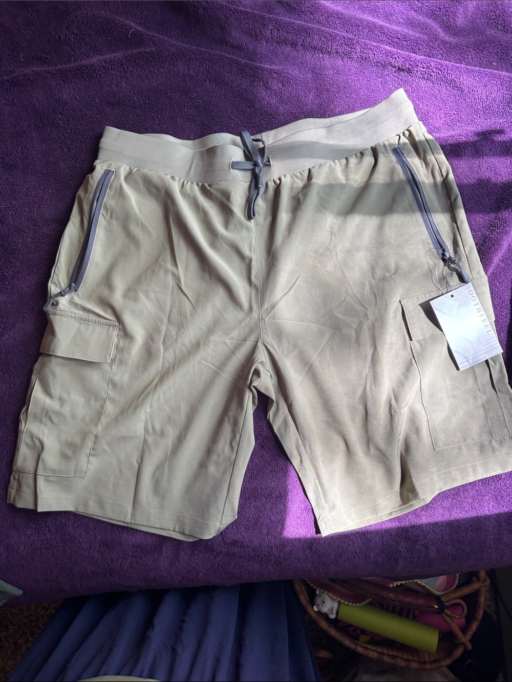 Men's Neutral Beige Cargo Shorts with Elastic Drawstring Waist